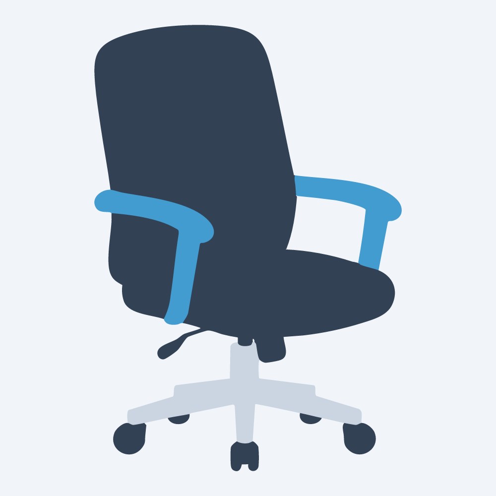 rolling office chair vector, three-quarter view, flat 3-color in sky and slate