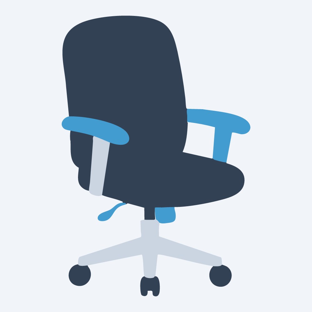 rolling office chair vector, three-quarter view, flat 3-color in sky and slate