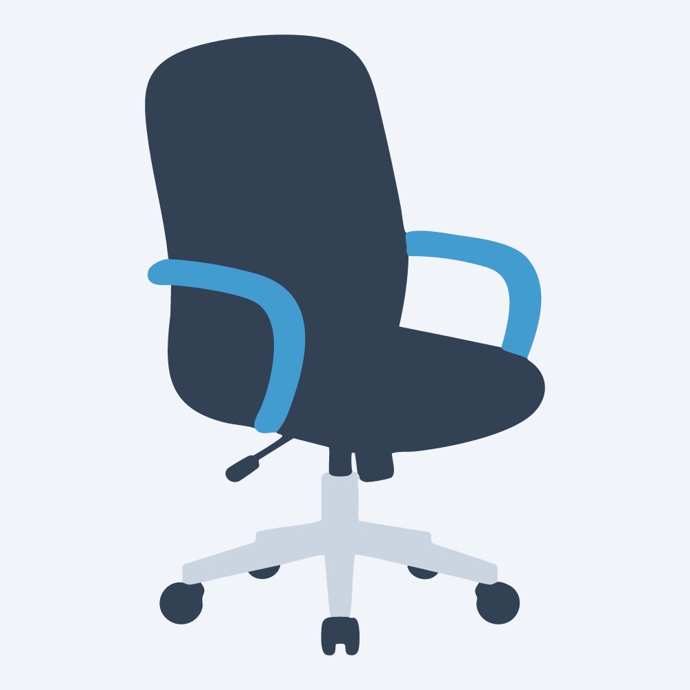 rolling office chair vector, three-quarter view, flat 3-color in sky and slate