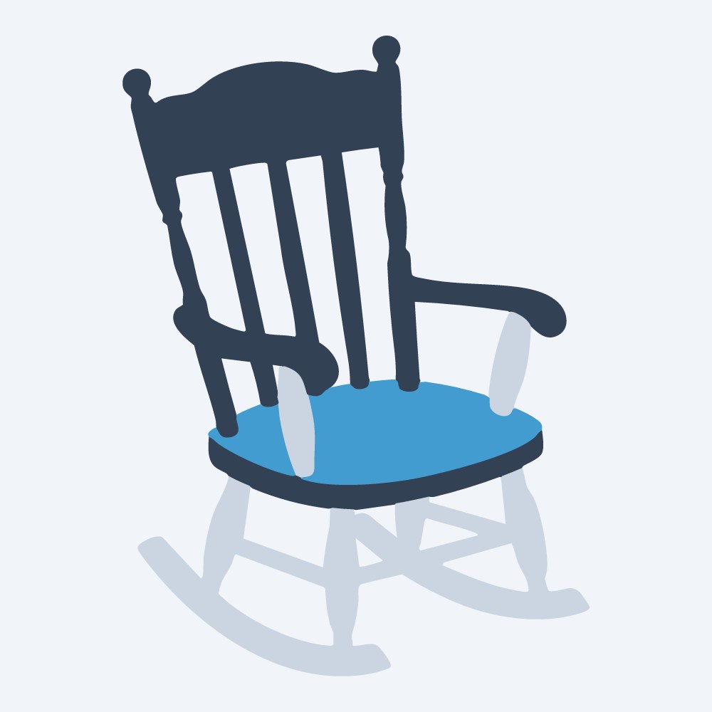 wooden rocking chair vector, side view, flat 3-color in sky and slate