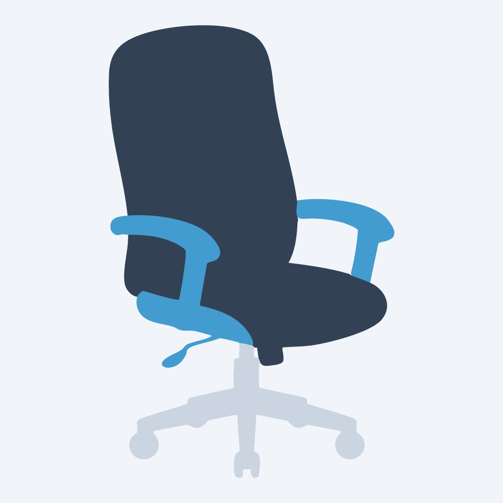 rolling office chair vector, three-quarter view, flat 3-color in sky and slate