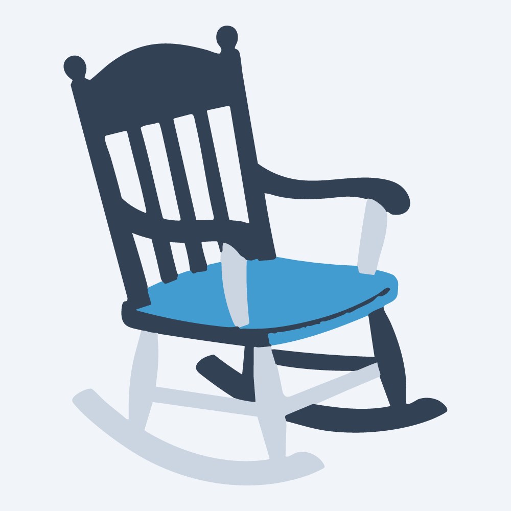 wooden rocking chair vector, side view, flat 3-color in sky and slate