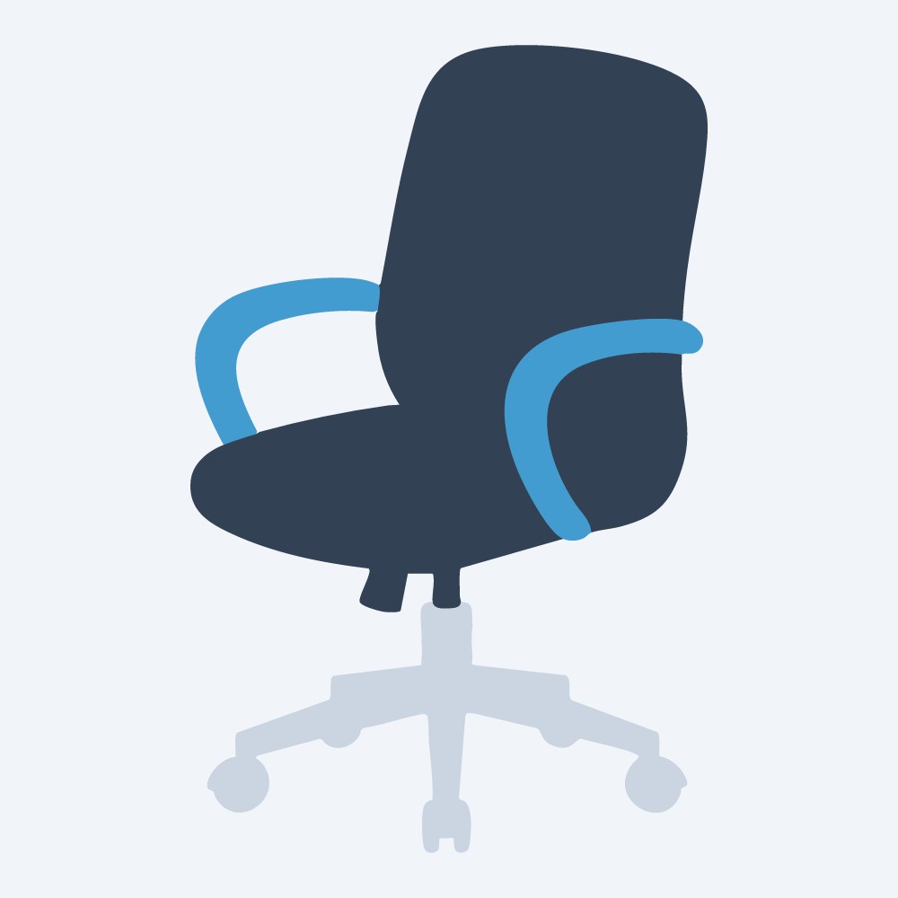 rolling office chair vector, three-quarter view, flat 3-color in sky and slate