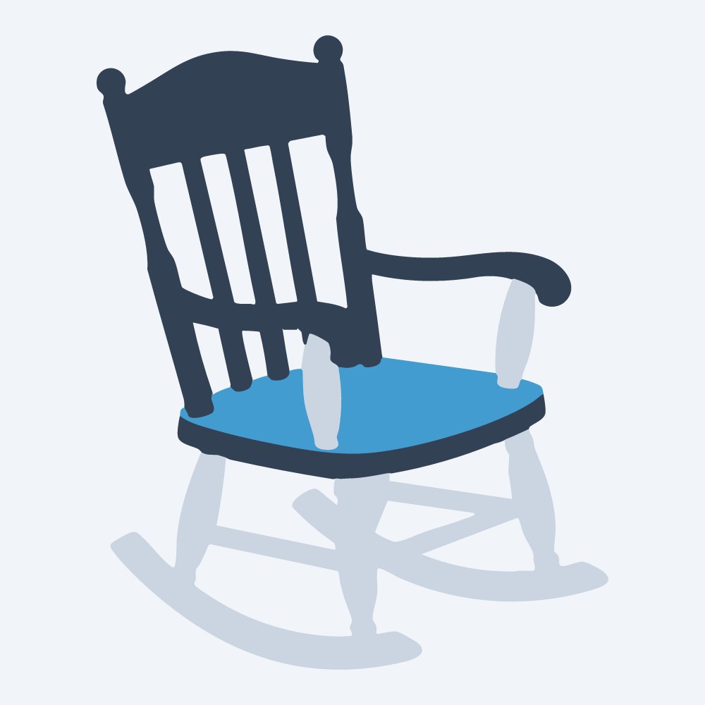 wooden rocking chair vector, side view, flat 3-color in sky and slate
