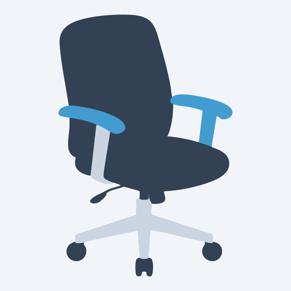 rolling office chair vector, three-quarter view, flat 3-color in sky and slate
