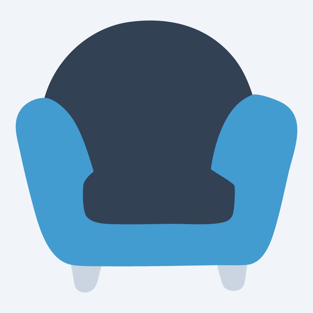 chubby armchair vector, front view, flat 3-color in sky and slate