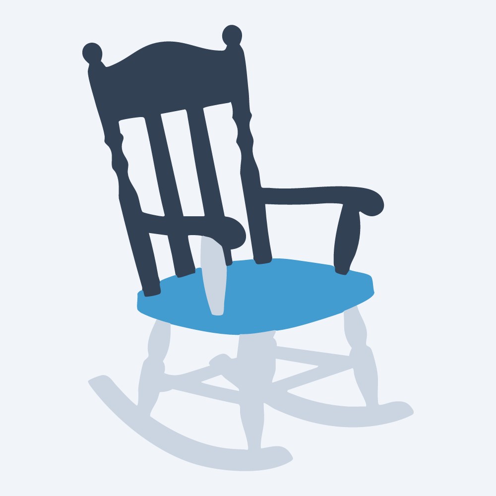 wooden rocking chair vector, side view, flat 3-color in sky and slate