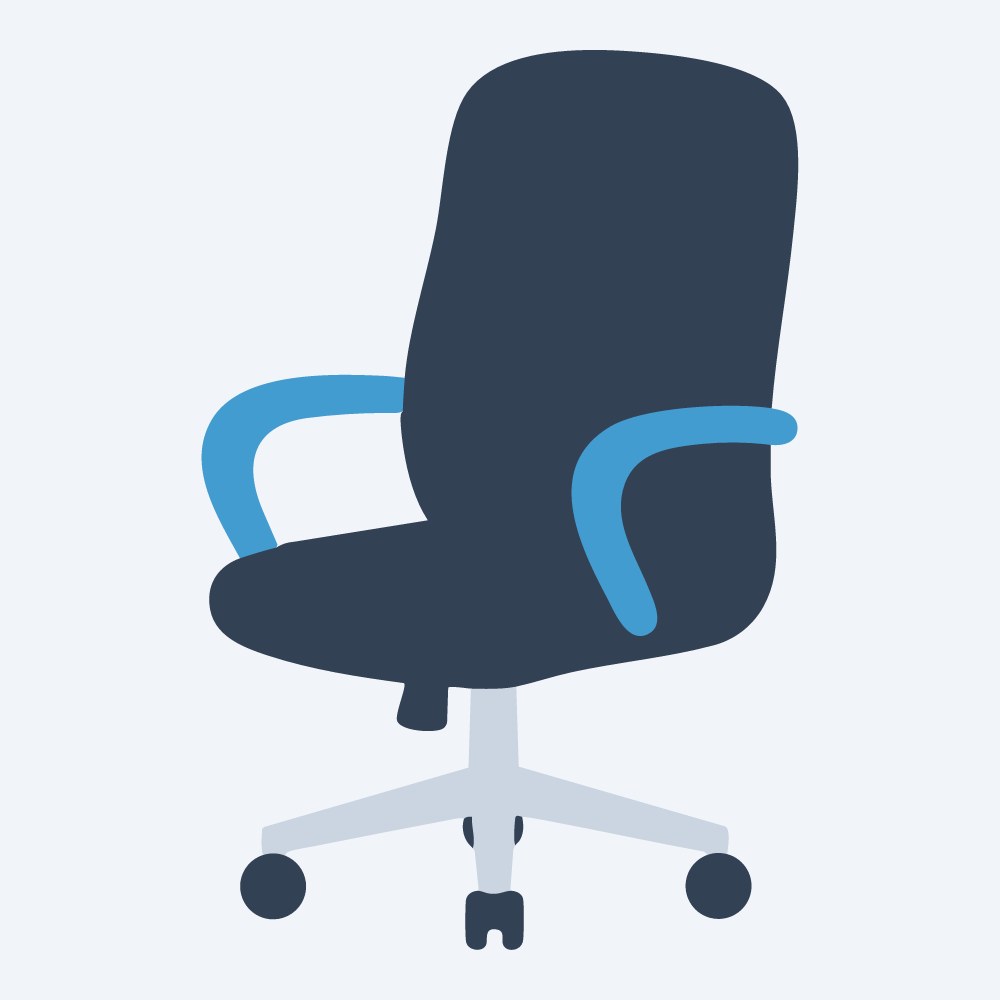 rolling office chair vector, three-quarter view, flat 3-color in sky and slate