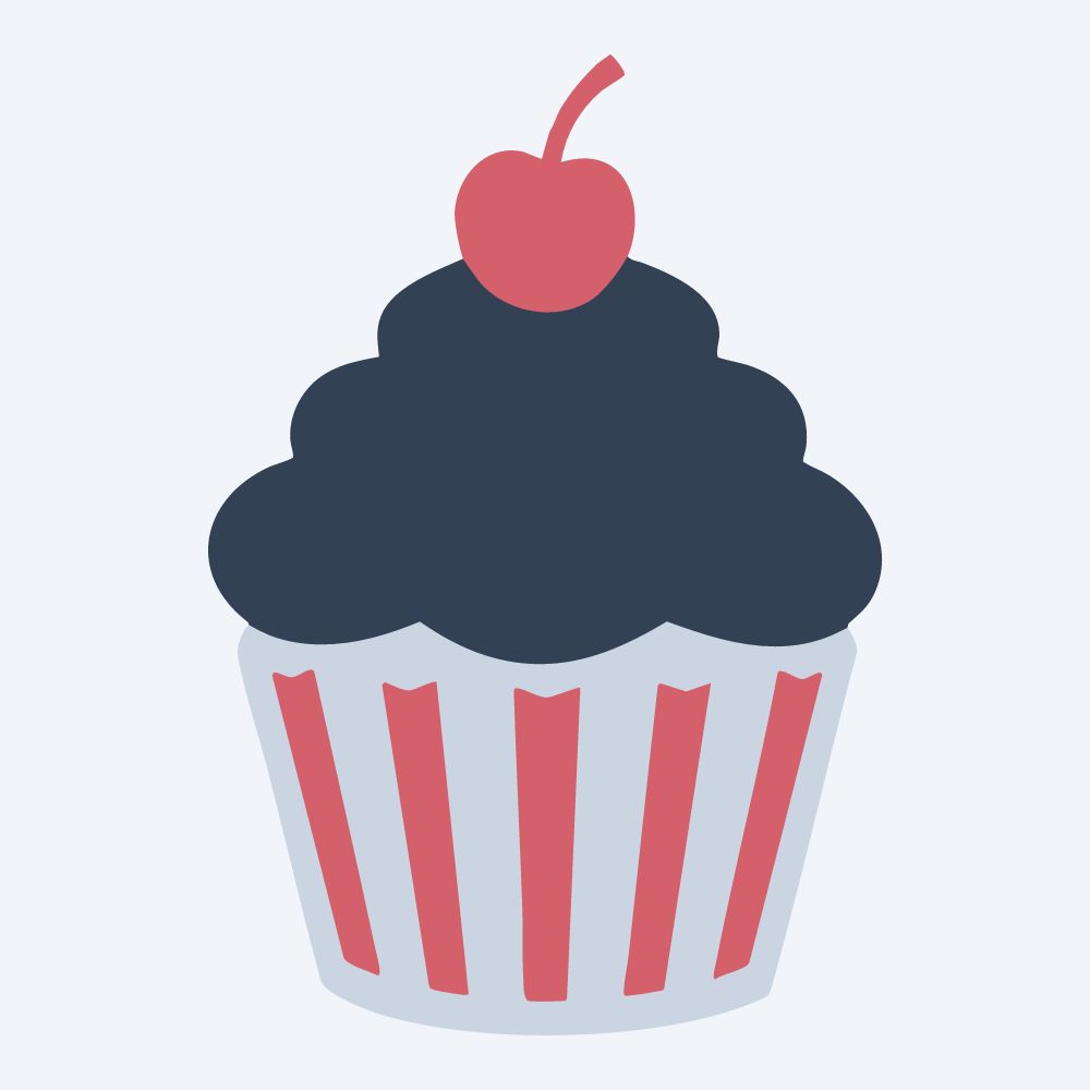 tall frosting cupcake vector, side view, flat 3-color in rose and slate