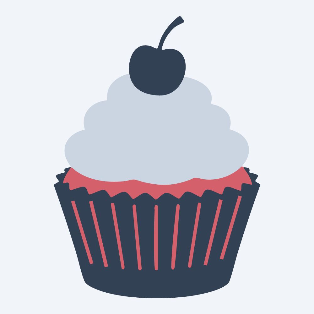 cupcake with a cherry vector, front view, flat 3-color in rose and slate