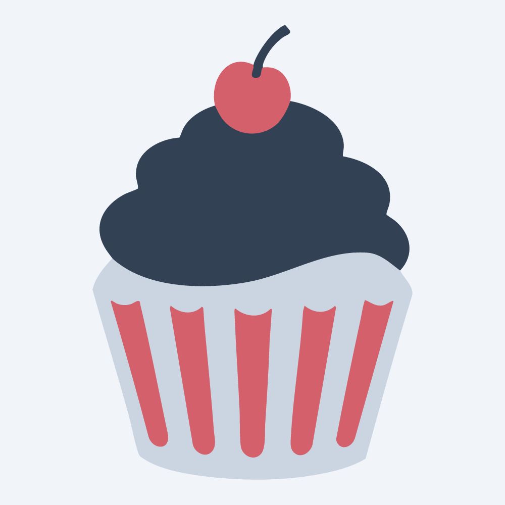 tall frosting cupcake vector, side view, flat 3-color in rose and slate
