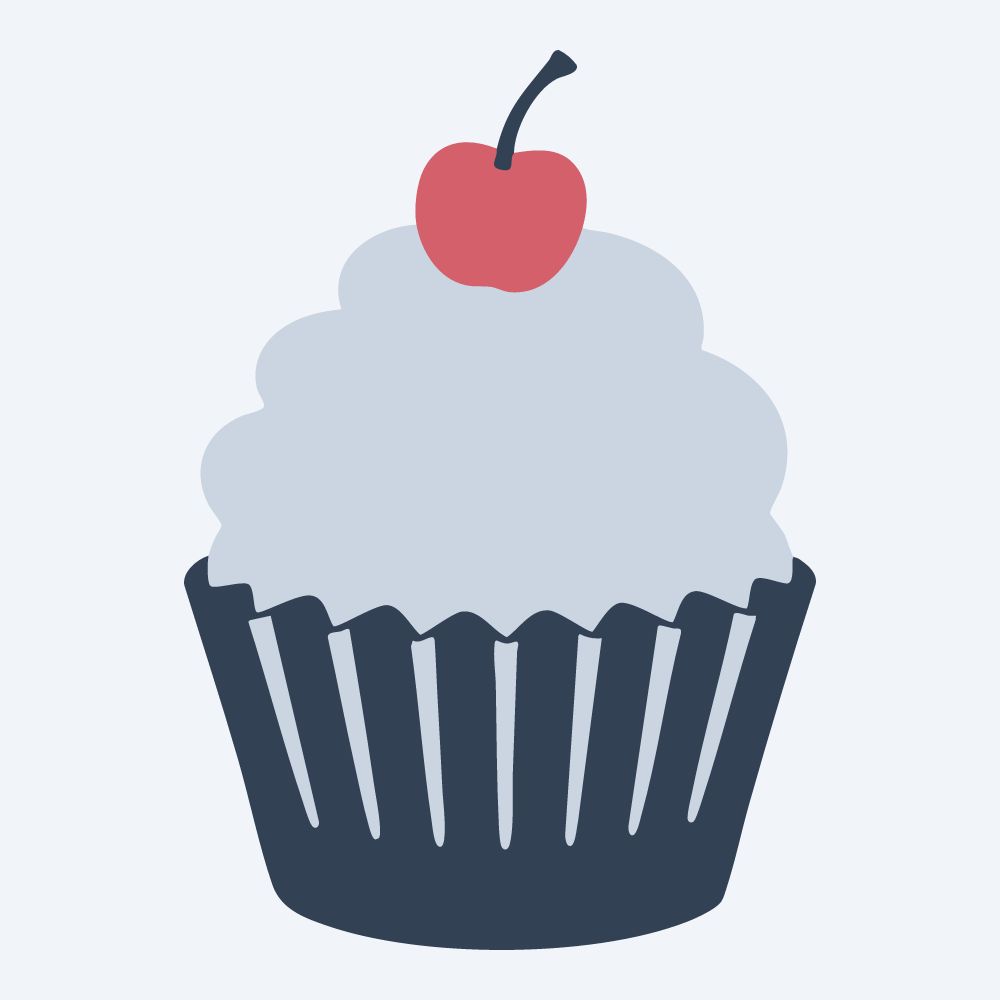 cupcake with a cherry vector, front view, flat 3-color in rose and slate