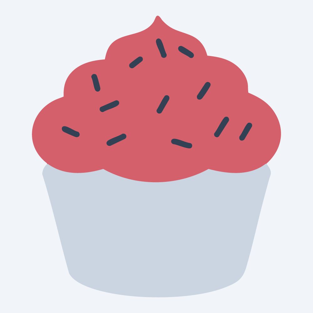 sprinkle cupcake vector, front view, flat 3-color in rose and slate
