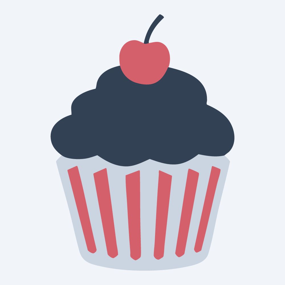 tall frosting cupcake vector, side view, flat 3-color in rose and slate