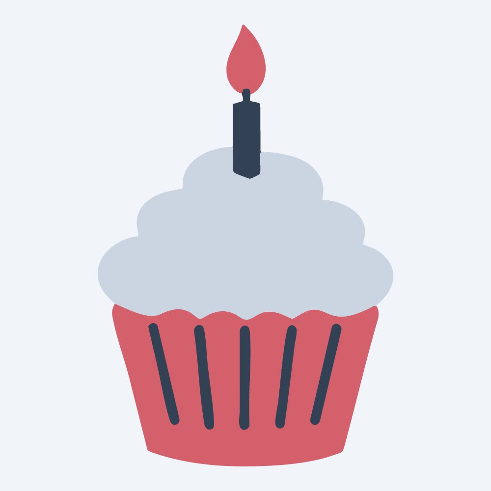 birthday cupcake with a candle vector, front view, flat 3-color in rose and slate