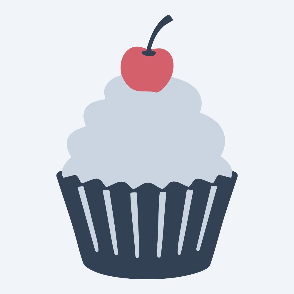 cupcake with a cherry vector, front view, flat 3-color in rose and slate