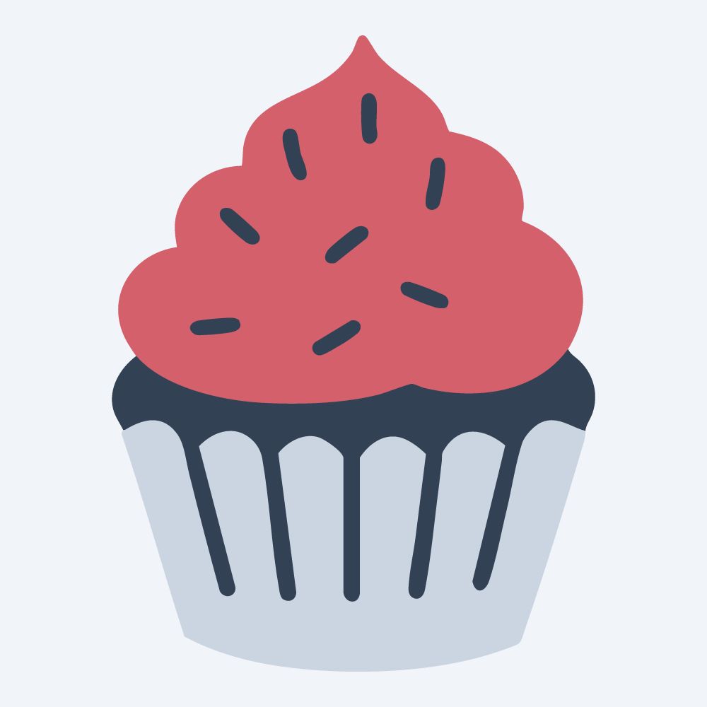 sprinkle cupcake vector, front view, flat 3-color in rose and slate