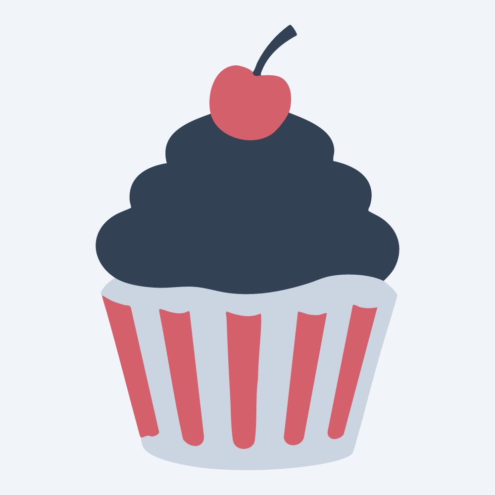 tall frosting cupcake vector, side view, flat 3-color in rose and slate