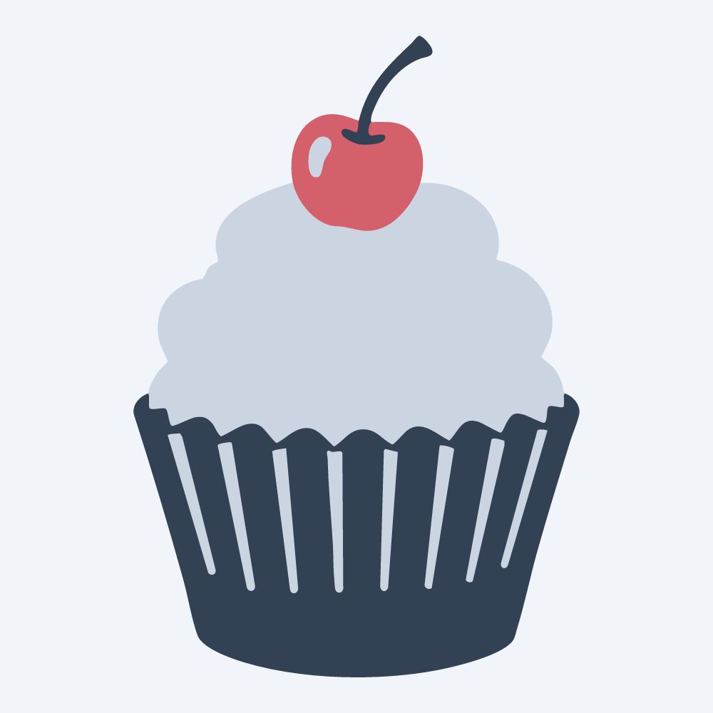 cupcake with a cherry vector, front view, flat 3-color in rose and slate