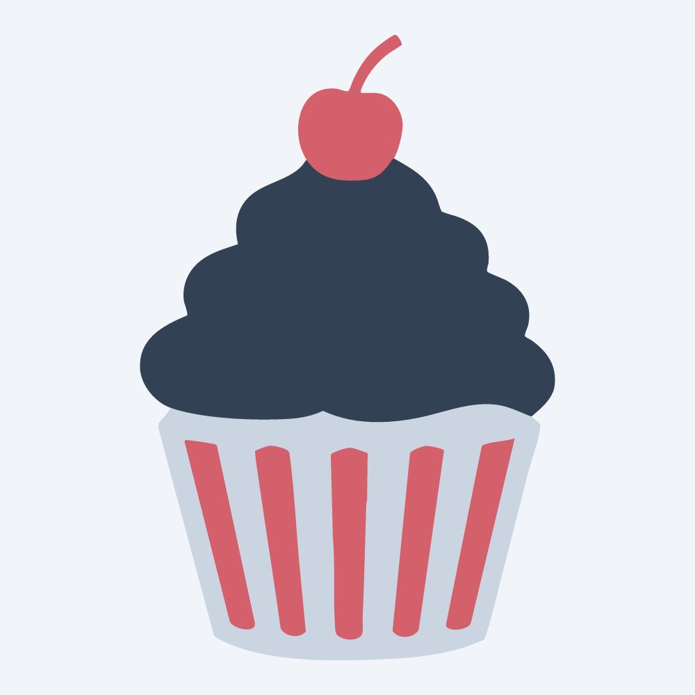 tall frosting cupcake vector, side view, flat 3-color in rose and slate