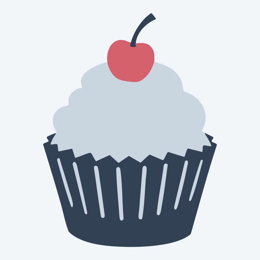 cupcake with a cherry vector, front view, flat 3-color in rose and slate