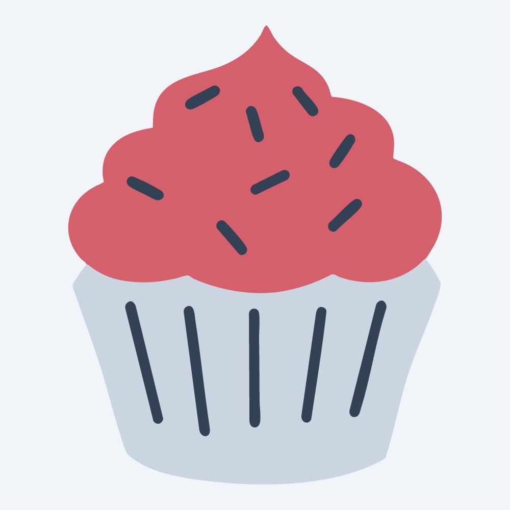sprinkle cupcake vector, front view, flat 3-color in rose and slate