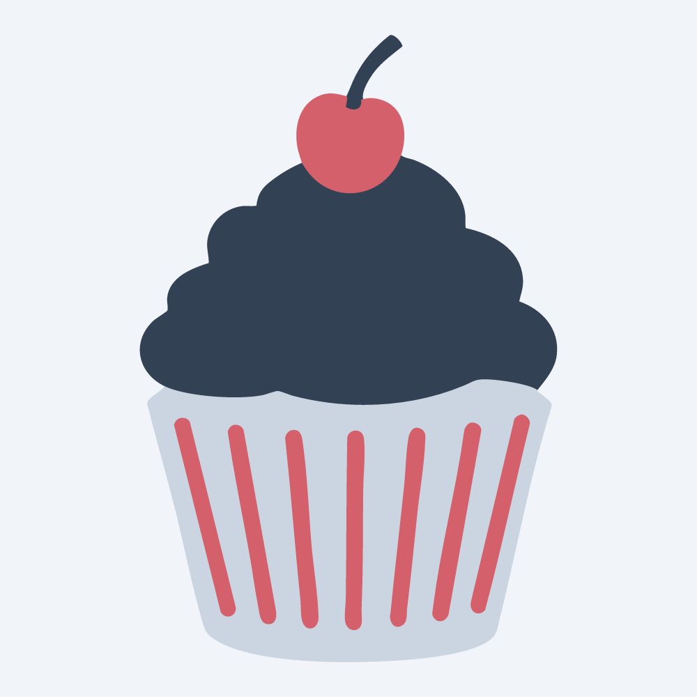 tall frosting cupcake vector, side view, flat 3-color in rose and slate
