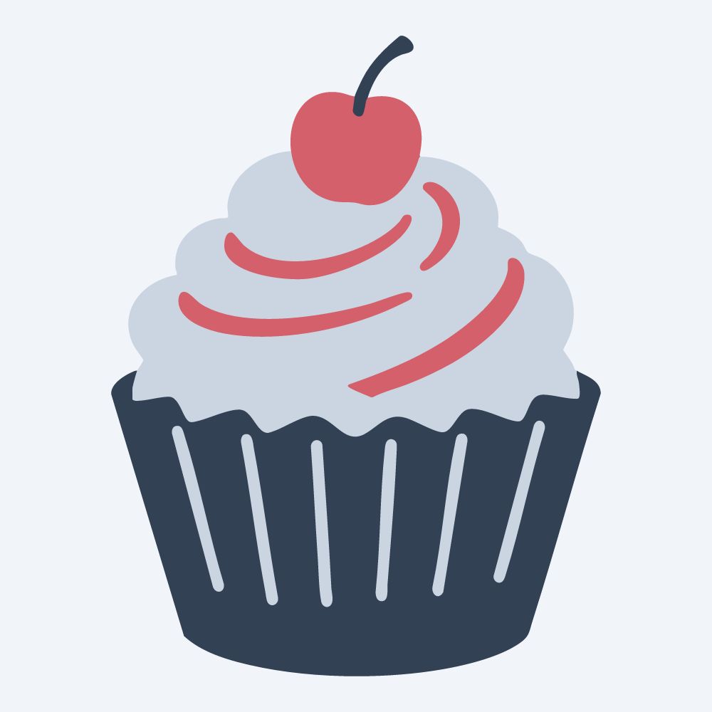 cupcake with a cherry vector, front view, flat 3-color in rose and slate