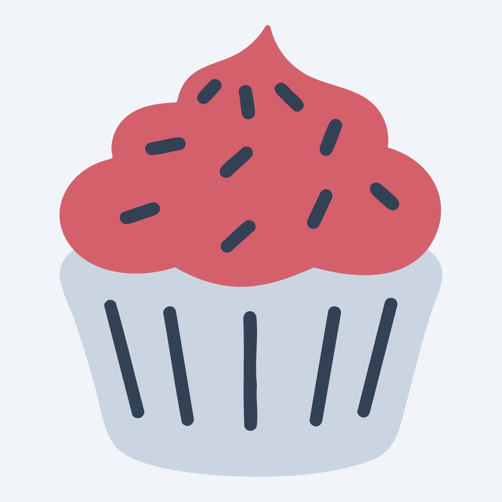 sprinkle cupcake vector, front view, flat 3-color in rose and slate