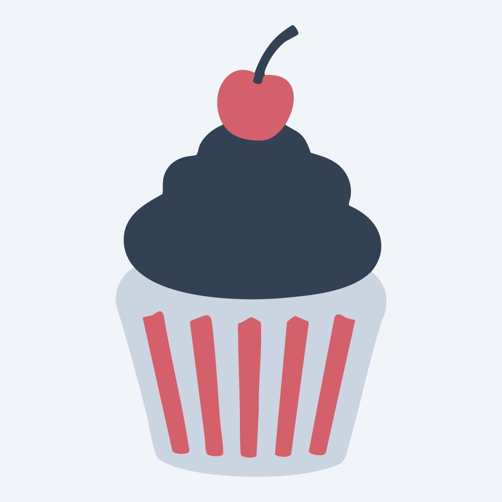 tall frosting cupcake vector, side view, flat 3-color in rose and slate