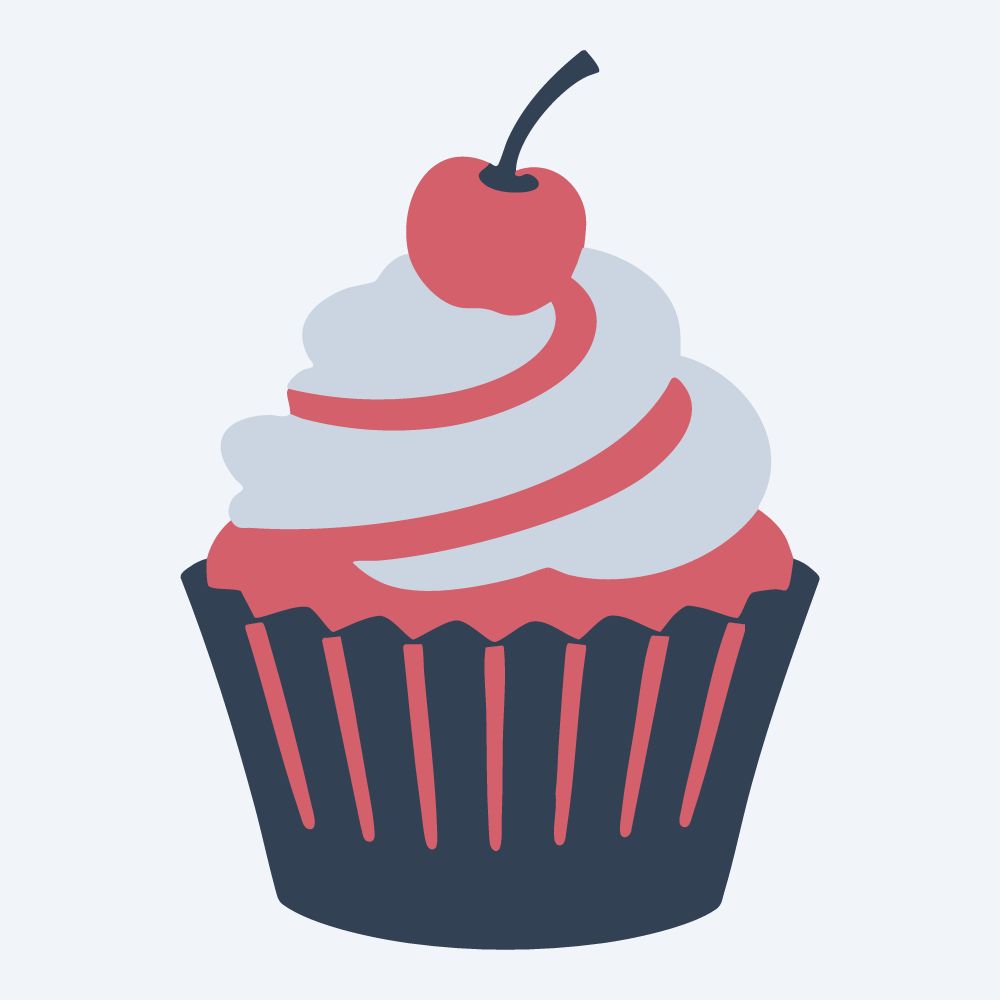 cupcake with a cherry vector, front view, flat 3-color in rose and slate