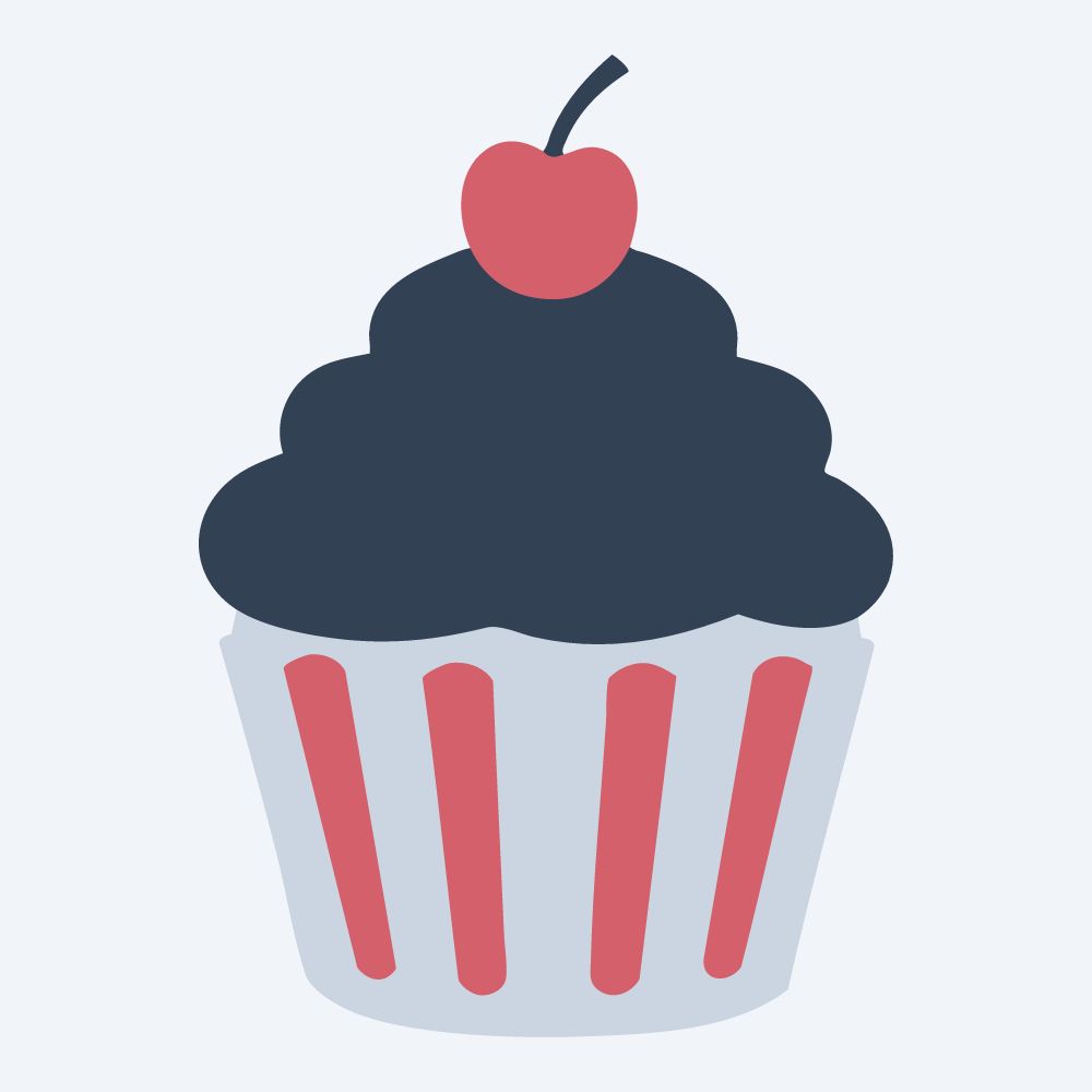 tall frosting cupcake vector, side view, flat 3-color in rose and slate