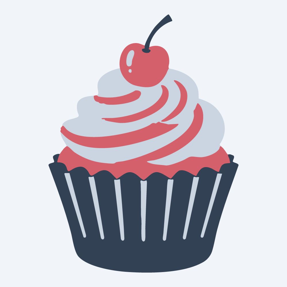 cupcake with a cherry vector, front view, flat 3-color in rose and slate