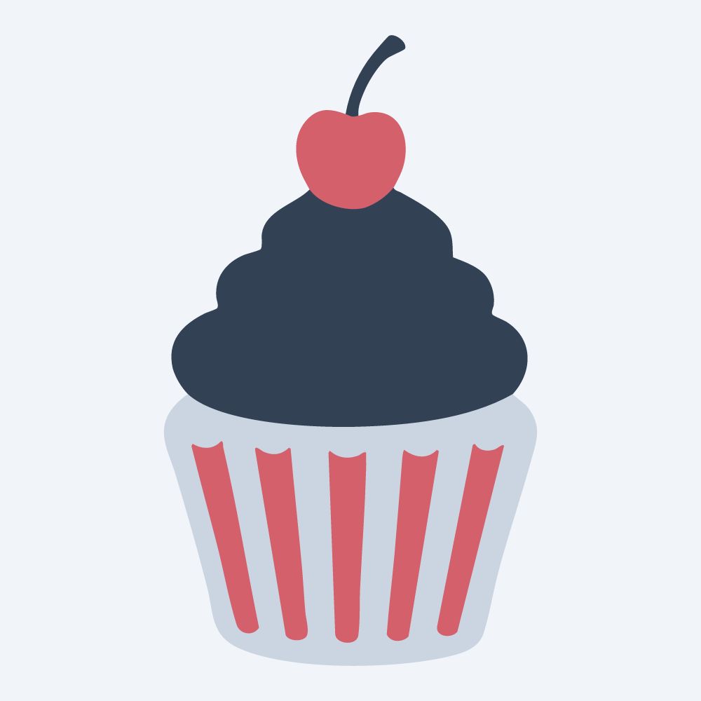 tall frosting cupcake vector, side view, flat 3-color in rose and slate