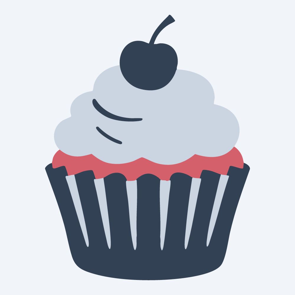 cupcake with a cherry vector, front view, flat 3-color in rose and slate