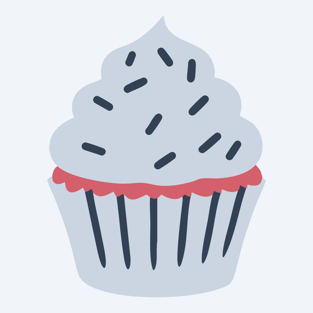 sprinkle cupcake vector, front view, flat 3-color in rose and slate