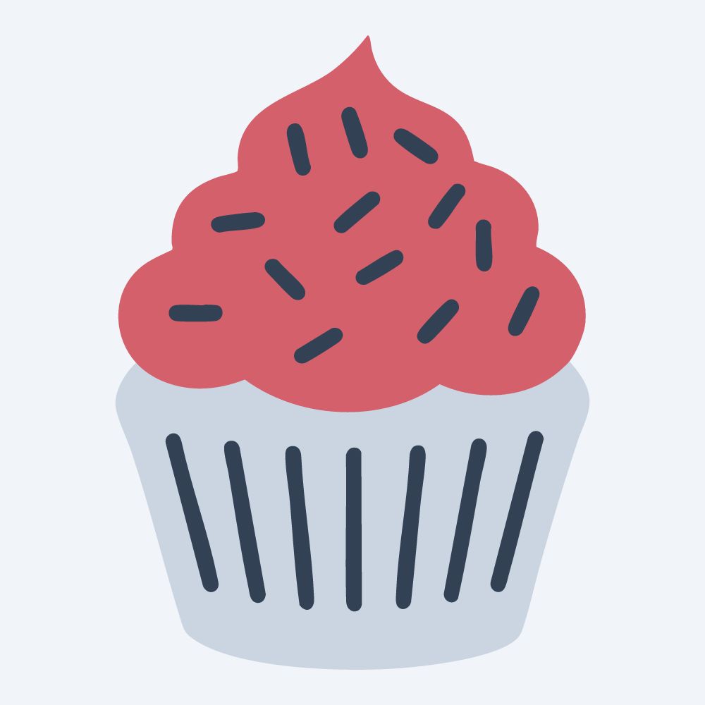 sprinkle cupcake vector, front view, flat 3-color in rose and slate