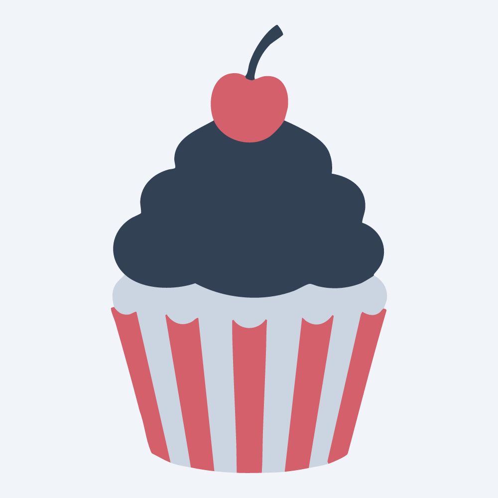 tall frosting cupcake vector, side view, flat 3-color in rose and slate