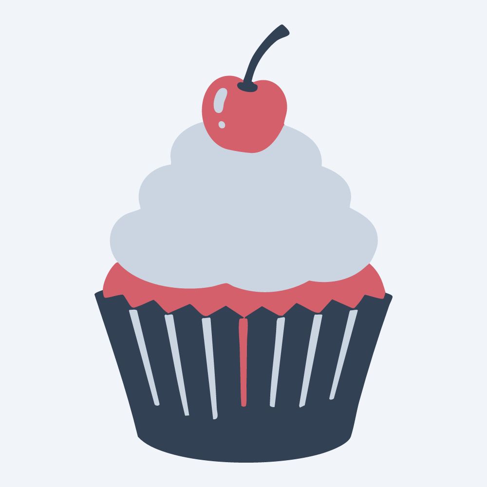 cupcake with a cherry vector, front view, flat 3-color in rose and slate