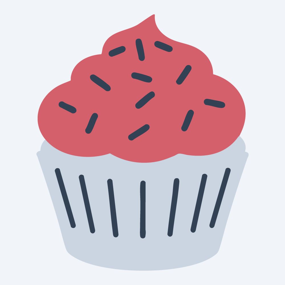 sprinkle cupcake vector, front view, flat 3-color in rose and slate
