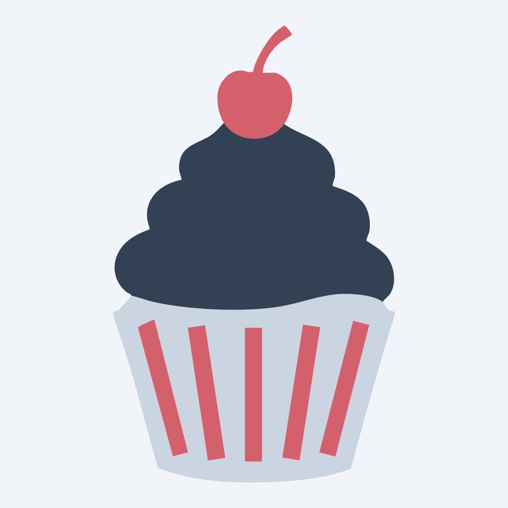 tall frosting cupcake vector, side view, flat 3-color in rose and slate