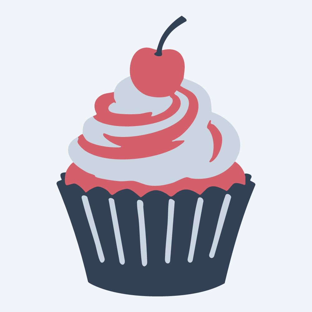 cupcake with a cherry vector, front view, flat 3-color in rose and slate