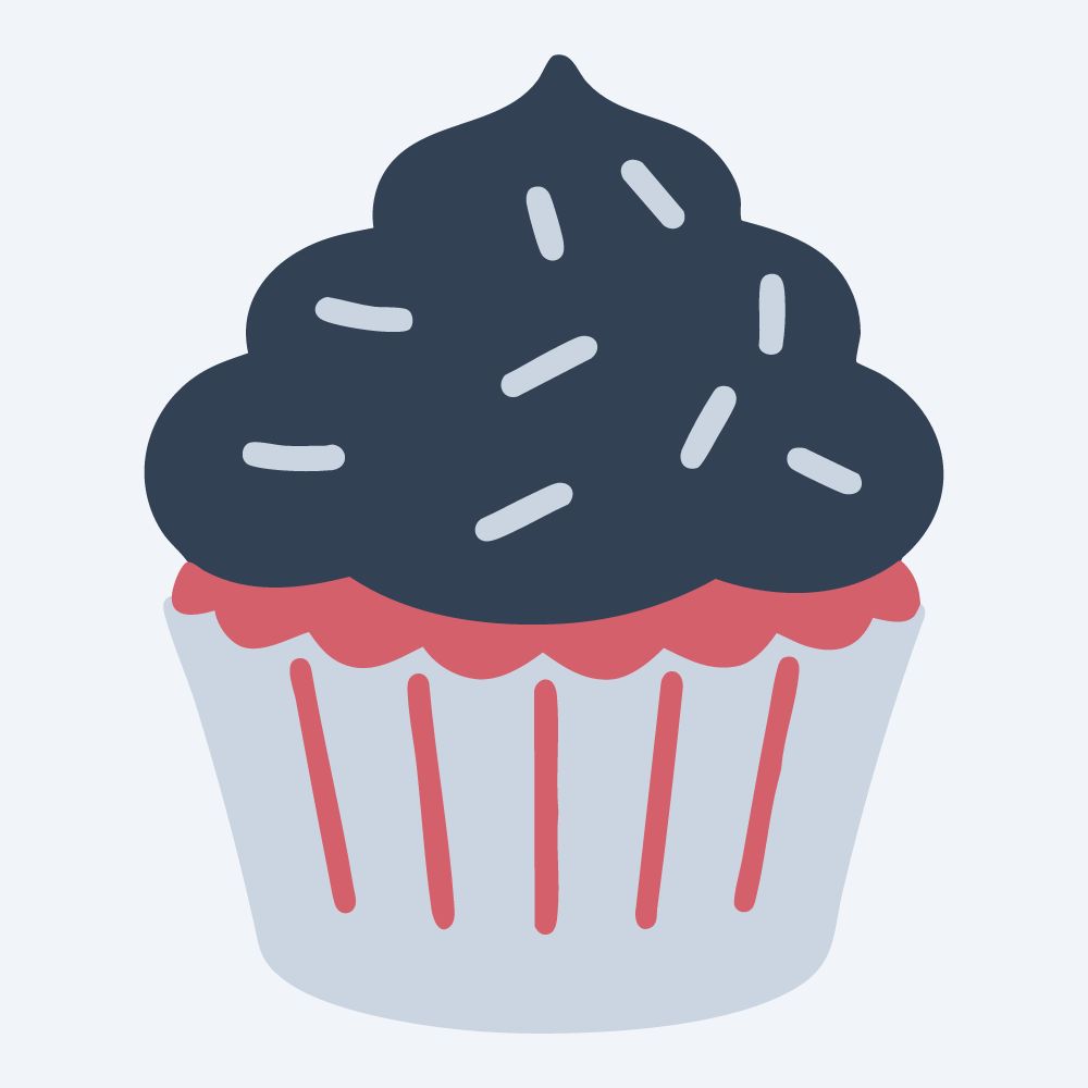 sprinkle cupcake vector, front view, flat 3-color in rose and slate