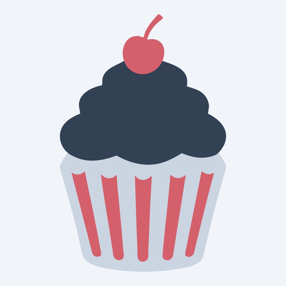 tall frosting cupcake vector, side view, flat 3-color in rose and slate