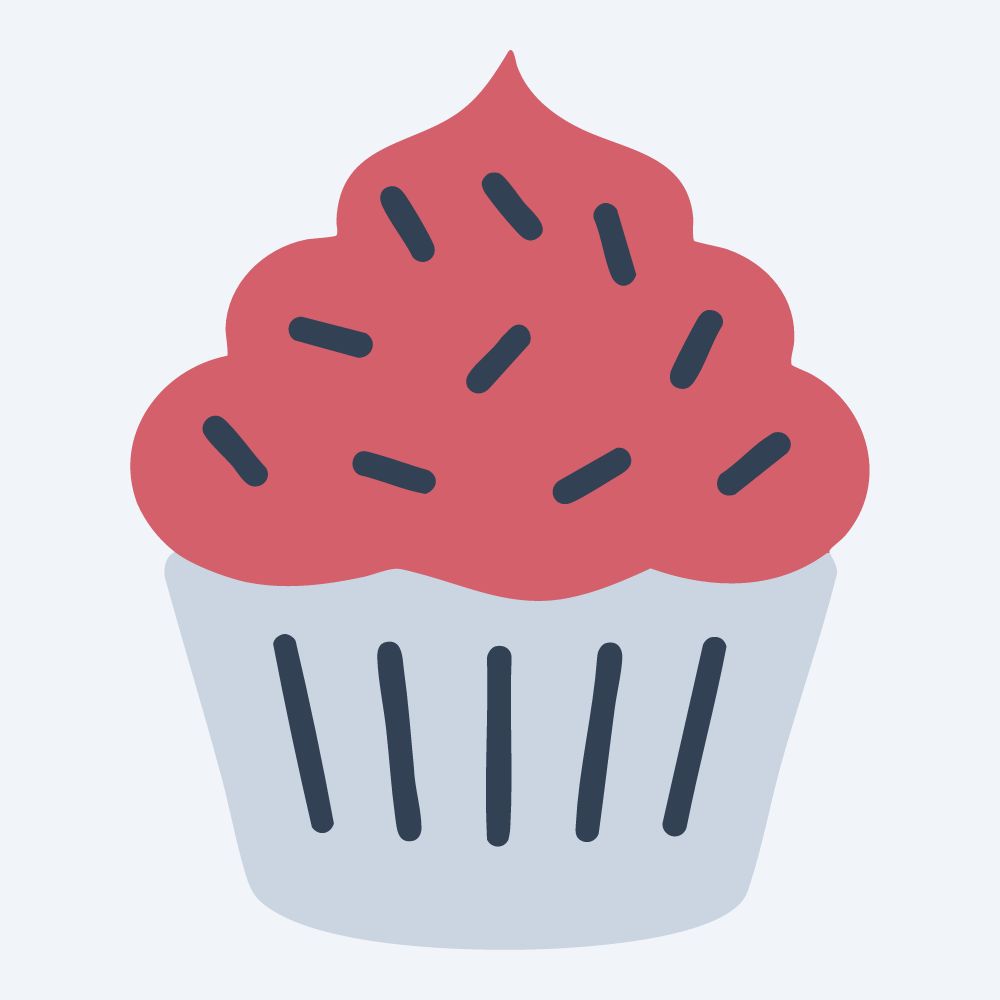 sprinkle cupcake vector, front view, flat 3-color in rose and slate
