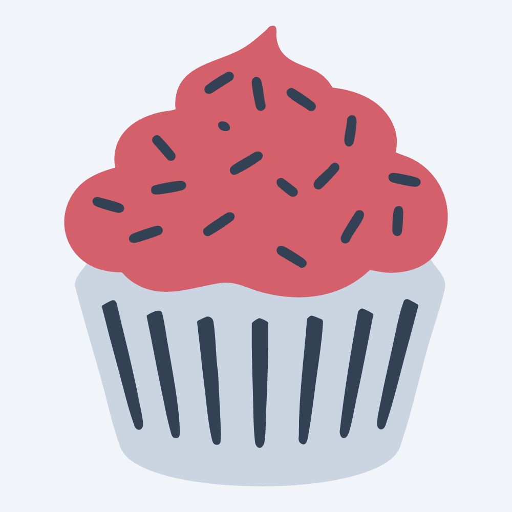 sprinkle cupcake vector, front view, flat 3-color in rose and slate