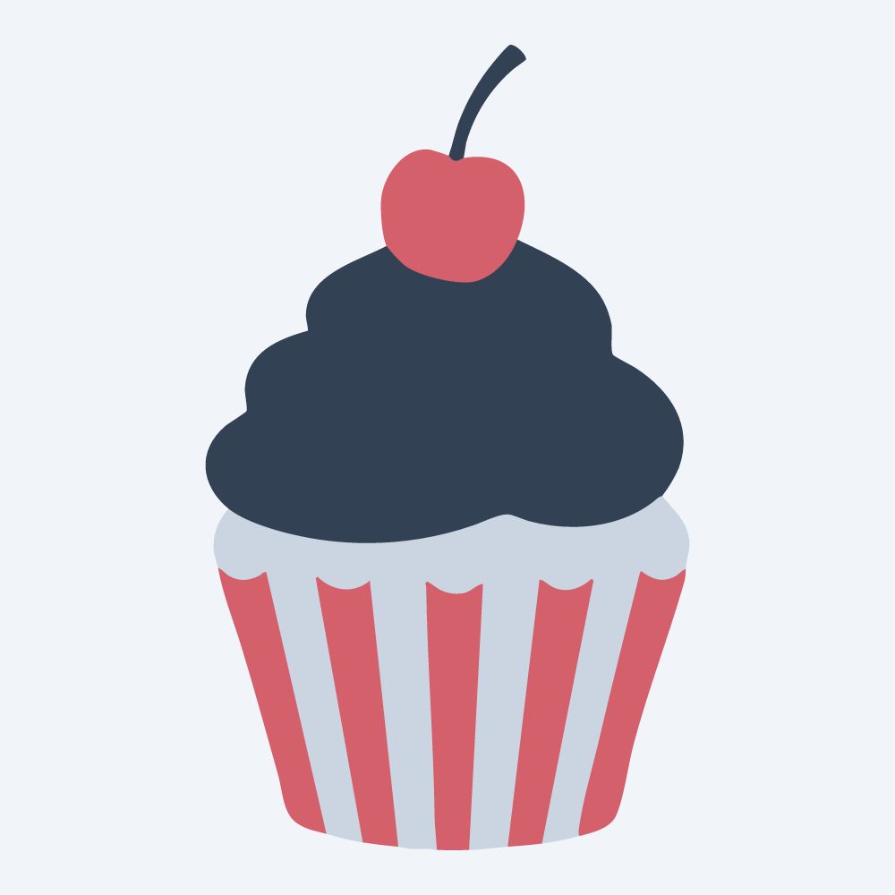 tall frosting cupcake vector, side view, flat 3-color in rose and slate