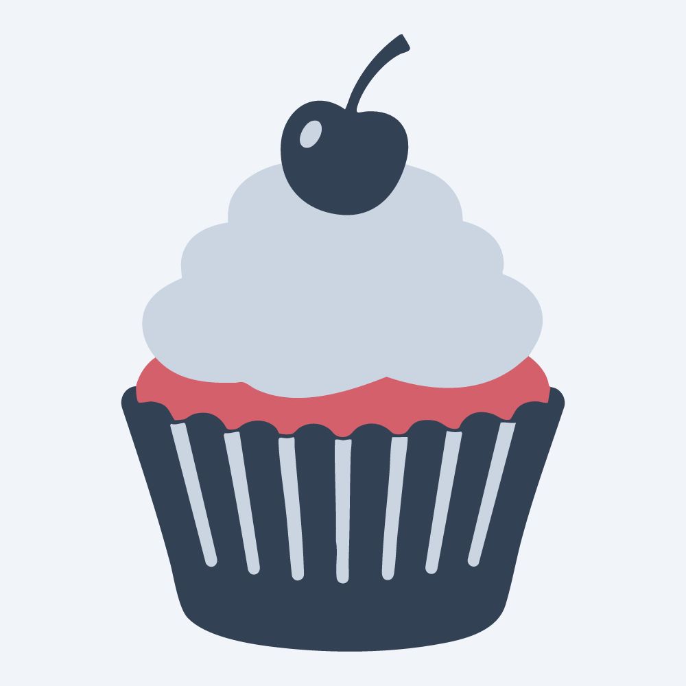 cupcake with a cherry vector, front view, flat 3-color in rose and slate