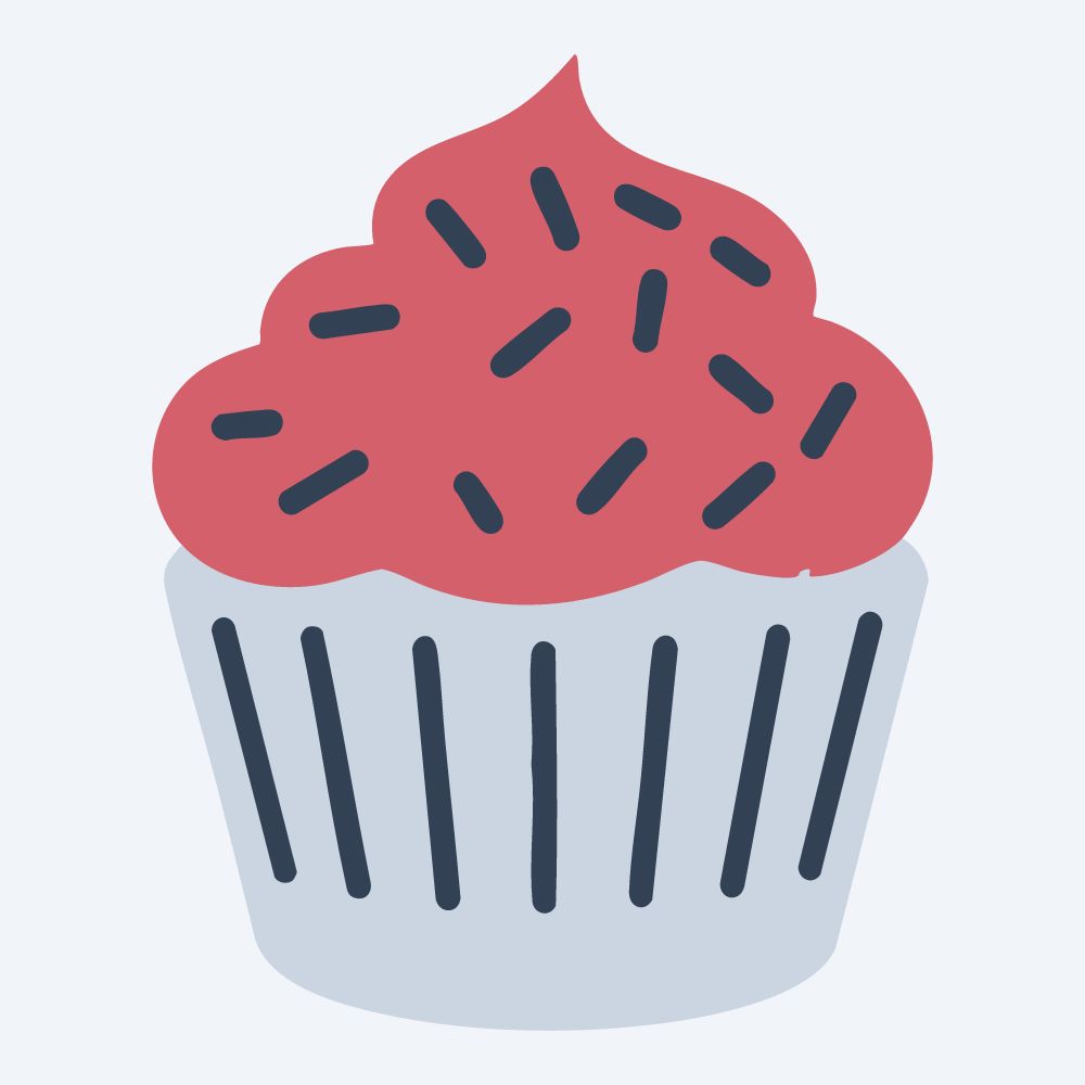 sprinkle cupcake vector, front view, flat 3-color in rose and slate