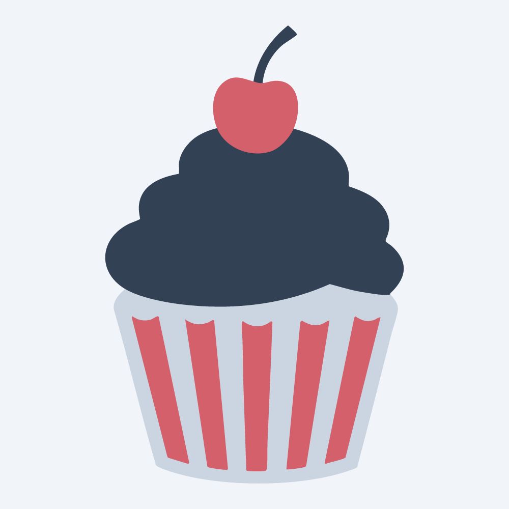 tall frosting cupcake vector, side view, flat 3-color in rose and slate